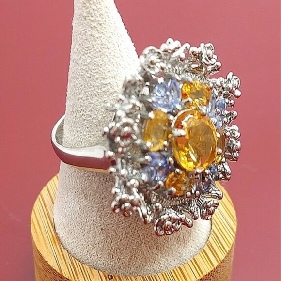 Natural Citrine 10x8mm, Tanzanite 925 Sterling Silver Ring Size 8 - Picture 8 of 11